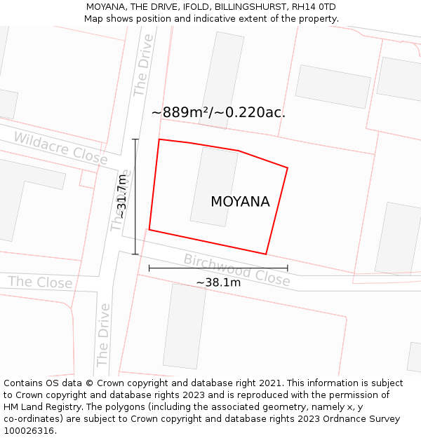 MOYANA, THE DRIVE, IFOLD, BILLINGSHURST, RH14 0TD: Plot and title map