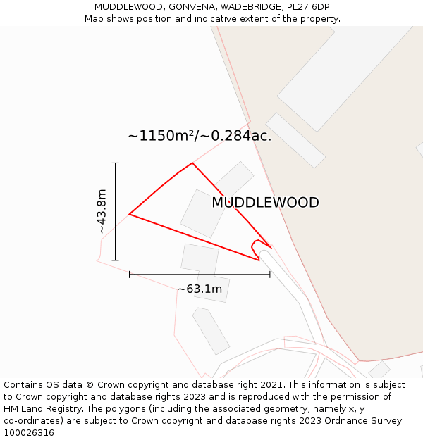 MUDDLEWOOD, GONVENA, WADEBRIDGE, PL27 6DP: Plot and title map