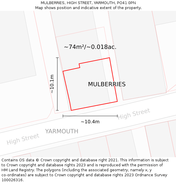 MULBERRIES, HIGH STREET, YARMOUTH, PO41 0PN: Plot and title map