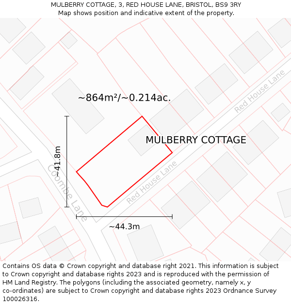 MULBERRY COTTAGE, 3, RED HOUSE LANE, BRISTOL, BS9 3RY: Plot and title map