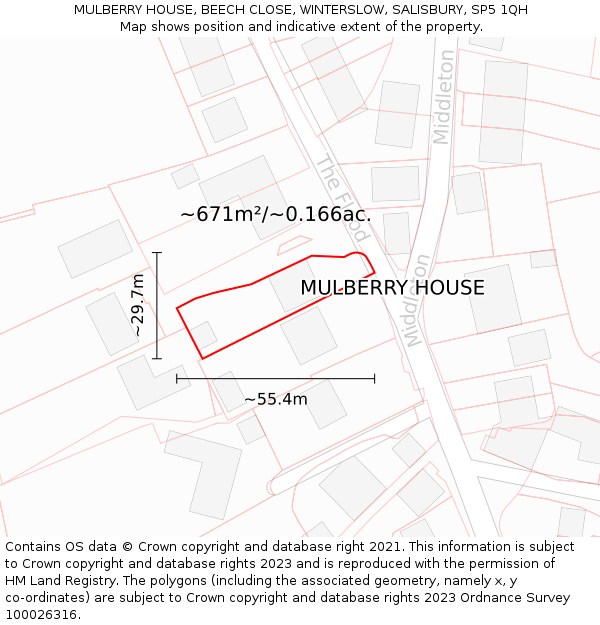 MULBERRY HOUSE, BEECH CLOSE, WINTERSLOW, SALISBURY, SP5 1QH: Plot and title map