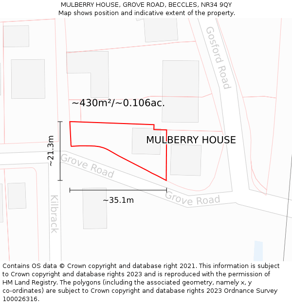MULBERRY HOUSE, GROVE ROAD, BECCLES, NR34 9QY: Plot and title map