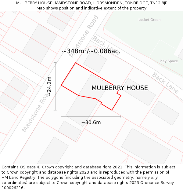 MULBERRY HOUSE, MAIDSTONE ROAD, HORSMONDEN, TONBRIDGE, TN12 8JP: Plot and title map