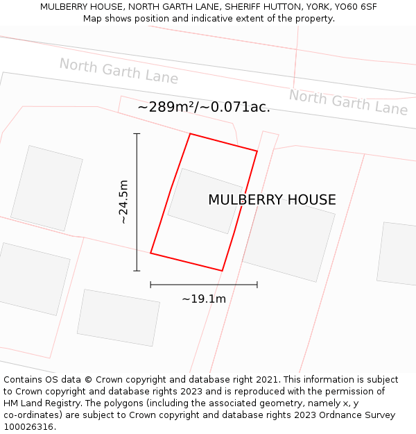 MULBERRY HOUSE, NORTH GARTH LANE, SHERIFF HUTTON, YORK, YO60 6SF: Plot and title map