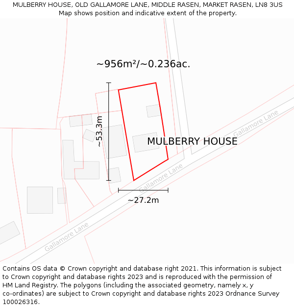 MULBERRY HOUSE, OLD GALLAMORE LANE, MIDDLE RASEN, MARKET RASEN, LN8 3US: Plot and title map