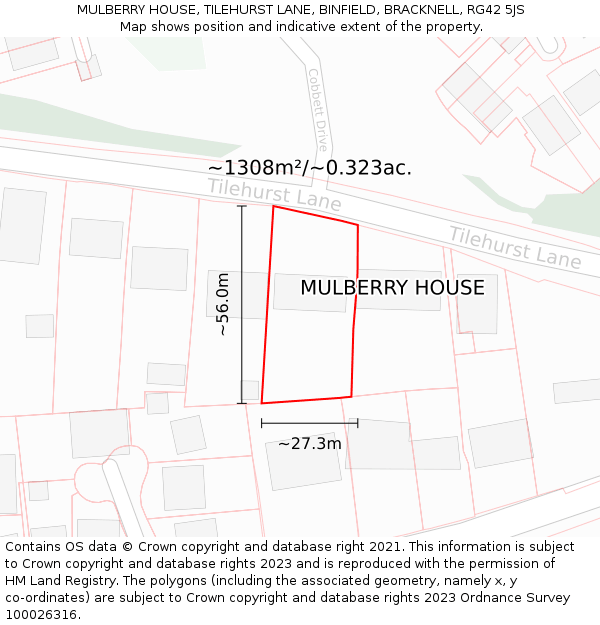 MULBERRY HOUSE, TILEHURST LANE, BINFIELD, BRACKNELL, RG42 5JS: Plot and title map
