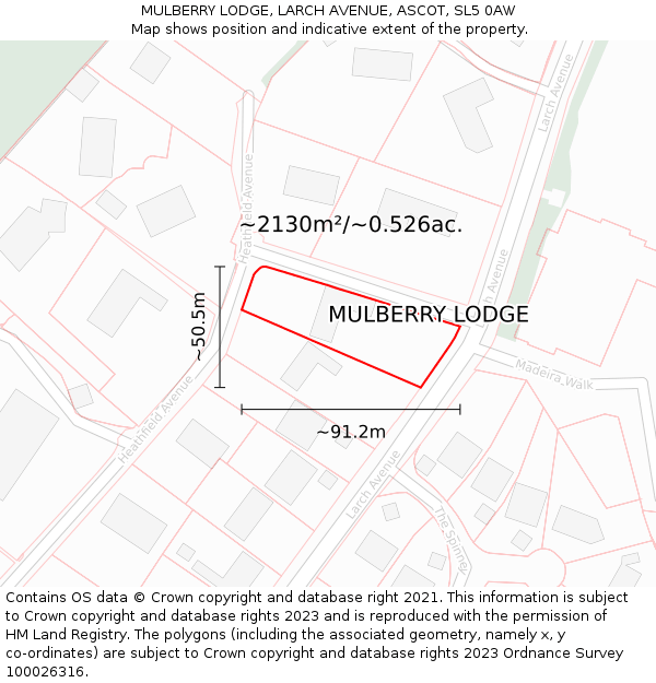 MULBERRY LODGE, LARCH AVENUE, ASCOT, SL5 0AW: Plot and title map