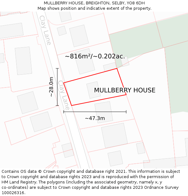 MULLBERRY HOUSE, BREIGHTON, SELBY, YO8 6DH: Plot and title map