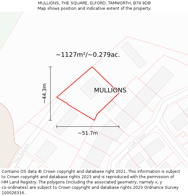 MULLIONS, THE SQUARE, ELFORD, TAMWORTH, B79 9DB: Plot and title map