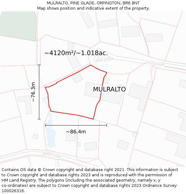 MULRALTO, PINE GLADE, ORPINGTON, BR6 8NT: Plot and title map