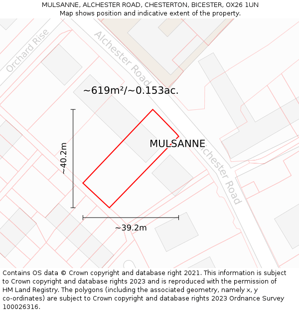 MULSANNE, ALCHESTER ROAD, CHESTERTON, BICESTER, OX26 1UN: Plot and title map