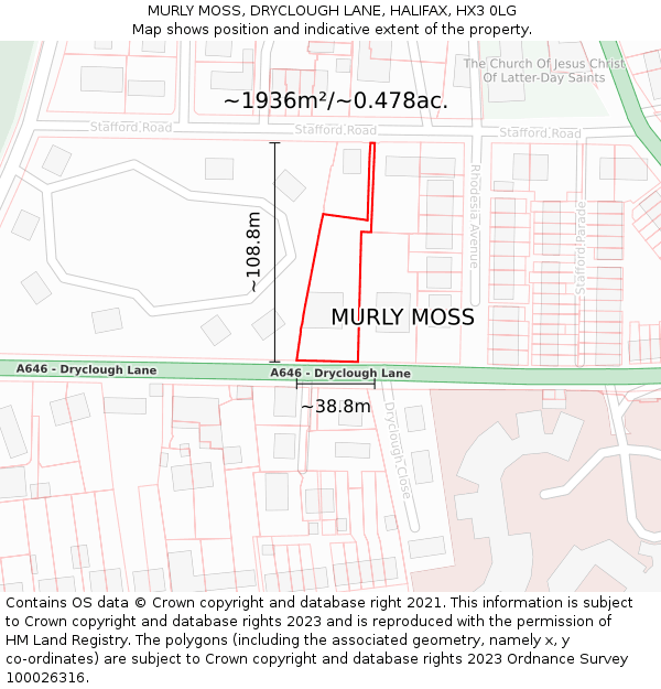 MURLY MOSS, DRYCLOUGH LANE, HALIFAX, HX3 0LG: Plot and title map