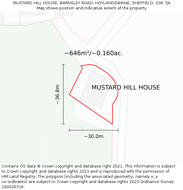 MUSTARD HILL HOUSE, BARNSLEY ROAD, HOYLANDSWAINE, SHEFFIELD, S36 7JA: Plot and title map