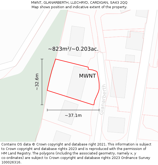 MWNT, GLANARBERTH, LLECHRYD, CARDIGAN, SA43 2QQ: Plot and title map