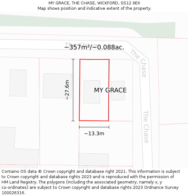 MY GRACE, THE CHASE, WICKFORD, SS12 9EX: Plot and title map