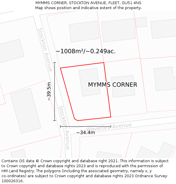 MYMMS CORNER, STOCKTON AVENUE, FLEET, GU51 4NS: Plot and title map