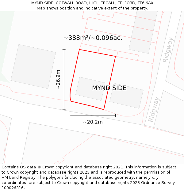 MYND SIDE, COTWALL ROAD, HIGH ERCALL, TELFORD, TF6 6AX: Plot and title map