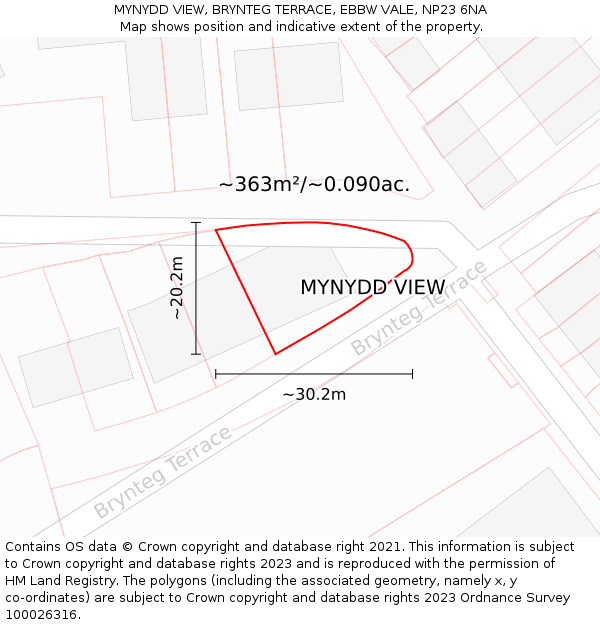 MYNYDD VIEW, BRYNTEG TERRACE, EBBW VALE, NP23 6NA: Plot and title map