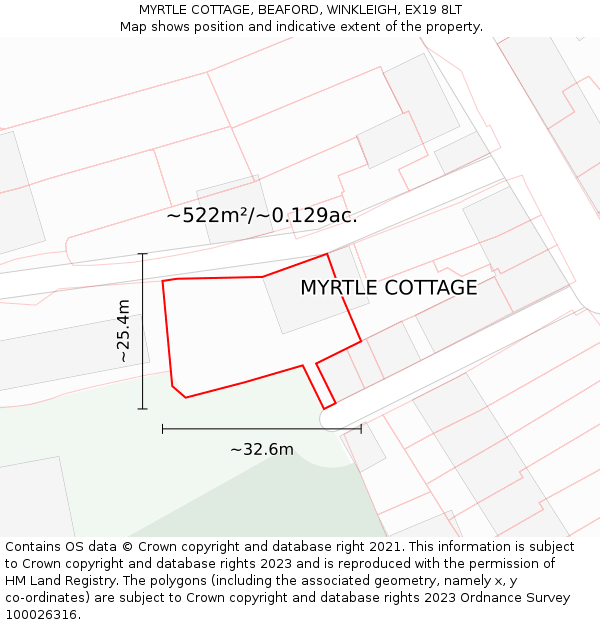 MYRTLE COTTAGE, BEAFORD, WINKLEIGH, EX19 8LT: Plot and title map