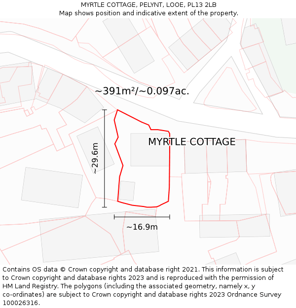MYRTLE COTTAGE, PELYNT, LOOE, PL13 2LB: Plot and title map