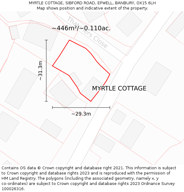 MYRTLE COTTAGE, SIBFORD ROAD, EPWELL, BANBURY, OX15 6LH: Plot and title map