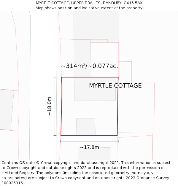 MYRTLE COTTAGE, UPPER BRAILES, BANBURY, OX15 5AX: Plot and title map