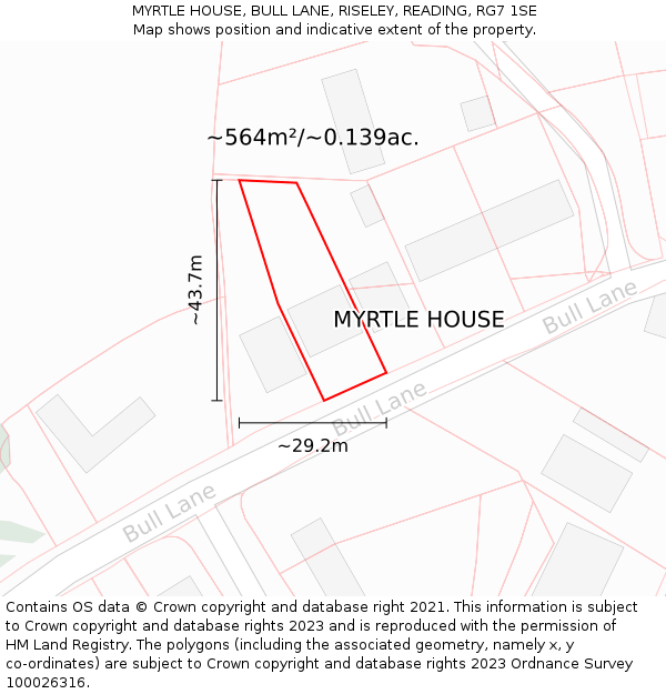 MYRTLE HOUSE, BULL LANE, RISELEY, READING, RG7 1SE: Plot and title map