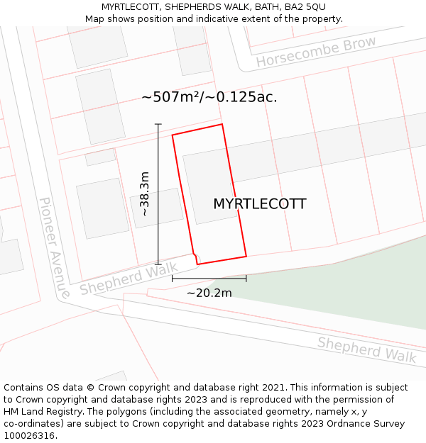 MYRTLECOTT, SHEPHERDS WALK, BATH, BA2 5QU: Plot and title map