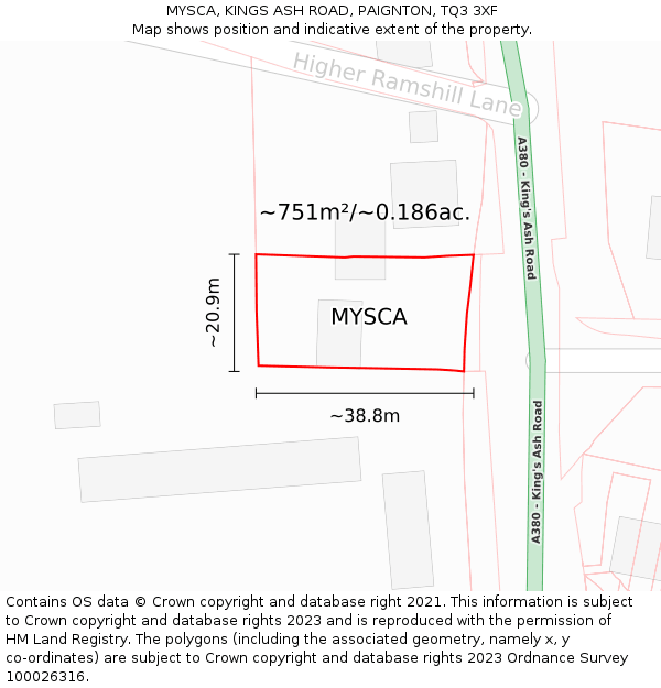MYSCA, KINGS ASH ROAD, PAIGNTON, TQ3 3XF: Plot and title map