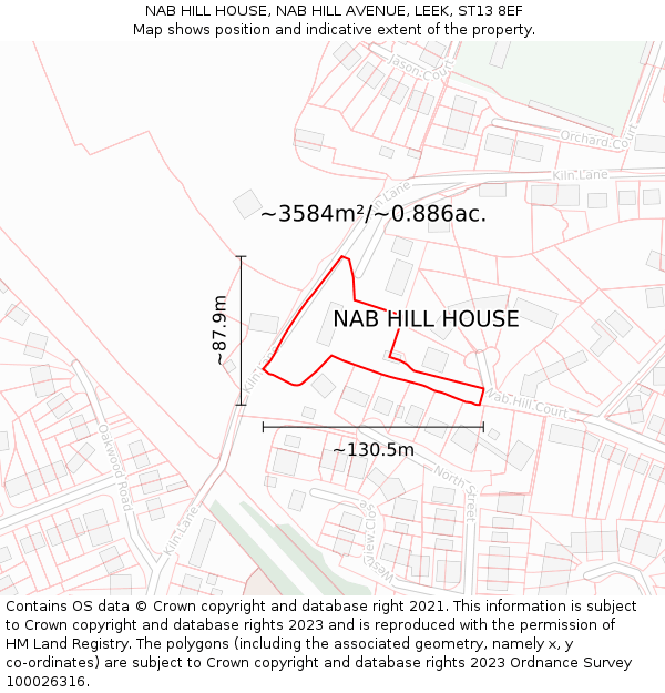 NAB HILL HOUSE, NAB HILL AVENUE, LEEK, ST13 8EF: Plot and title map