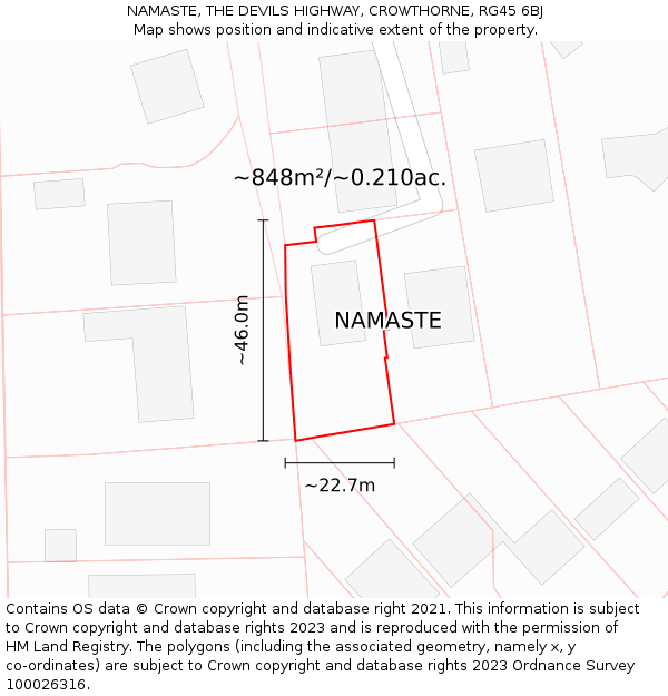 NAMASTE, THE DEVILS HIGHWAY, CROWTHORNE, RG45 6BJ: Plot and title map