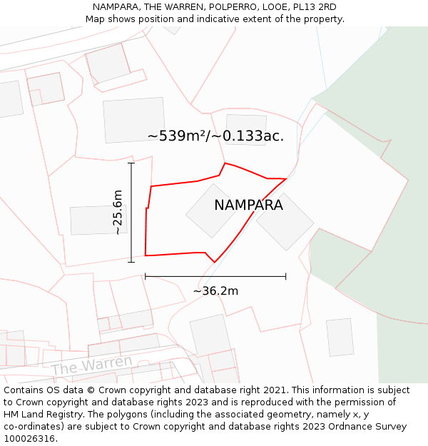 NAMPARA, THE WARREN, POLPERRO, LOOE, PL13 2RD: Plot and title map