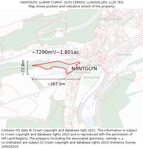 NANTGLYN, LLAFAR Y NANT, GLYN CEIRIOG, LLANGOLLEN, LL20 7EQ: Plot and title map