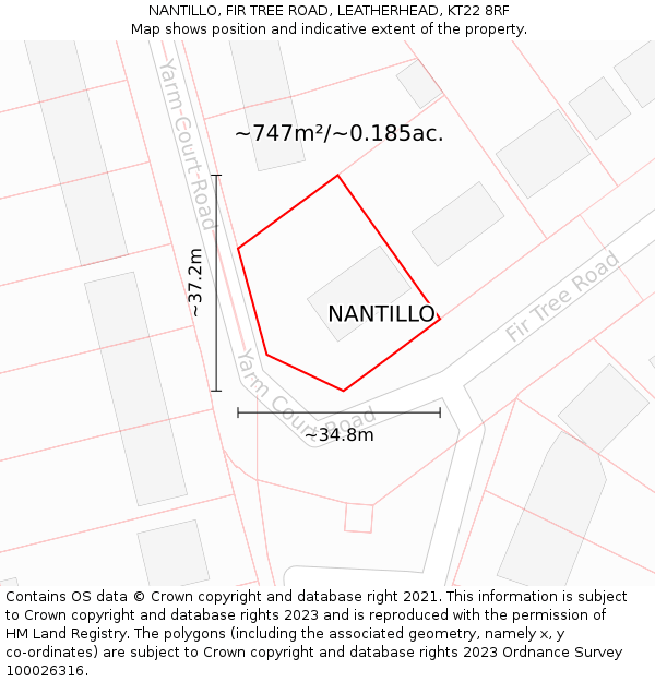 NANTILLO, FIR TREE ROAD, LEATHERHEAD, KT22 8RF: Plot and title map