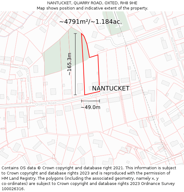 NANTUCKET, QUARRY ROAD, OXTED, RH8 9HE: Plot and title map