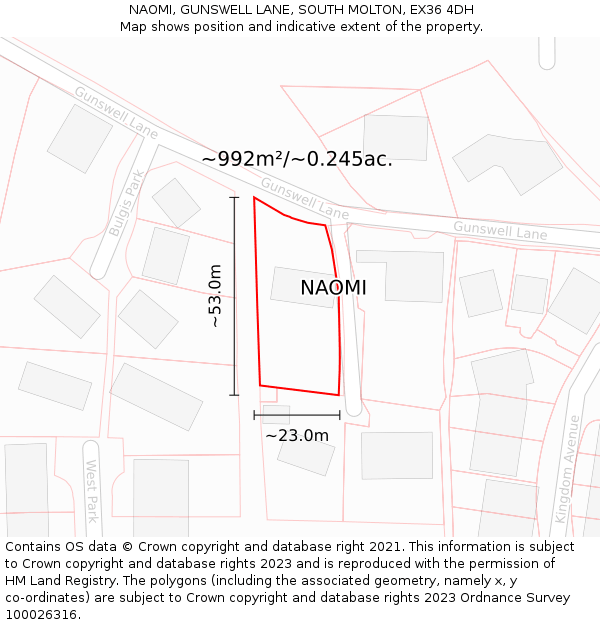 NAOMI, GUNSWELL LANE, SOUTH MOLTON, EX36 4DH: Plot and title map