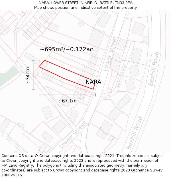 NARA, LOWER STREET, NINFIELD, BATTLE, TN33 9EA: Plot and title map