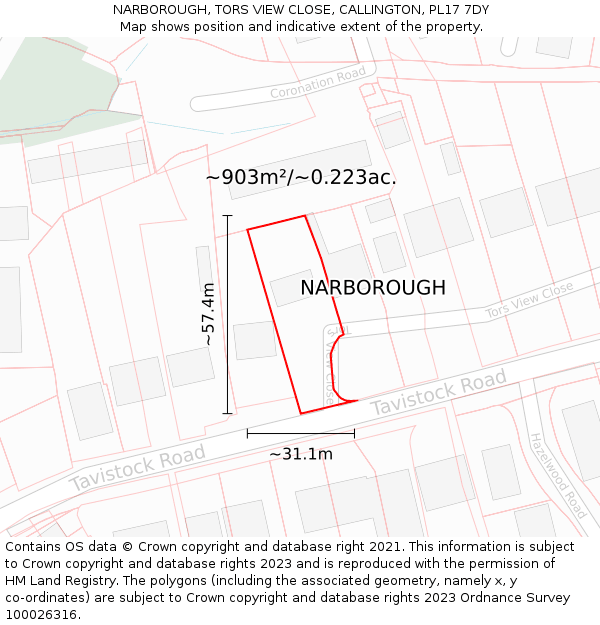 NARBOROUGH, TORS VIEW CLOSE, CALLINGTON, PL17 7DY: Plot and title map