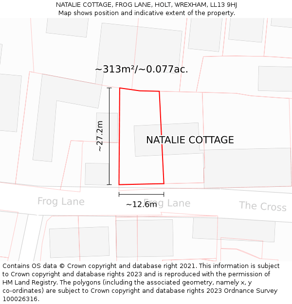 NATALIE COTTAGE, FROG LANE, HOLT, WREXHAM, LL13 9HJ: Plot and title map