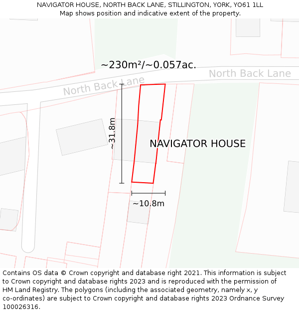 NAVIGATOR HOUSE, NORTH BACK LANE, STILLINGTON, YORK, YO61 1LL: Plot and title map