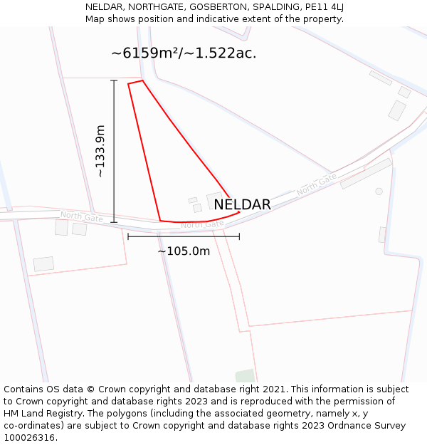 NELDAR, NORTHGATE, GOSBERTON, SPALDING, PE11 4LJ: Plot and title map