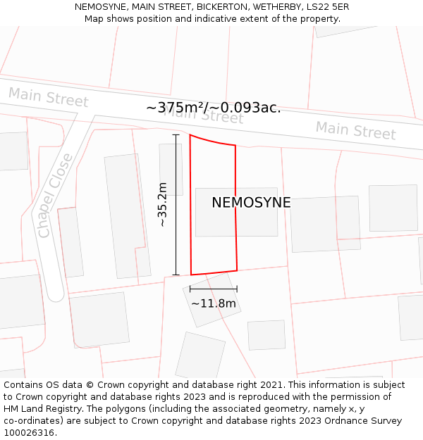NEMOSYNE, MAIN STREET, BICKERTON, WETHERBY, LS22 5ER: Plot and title map