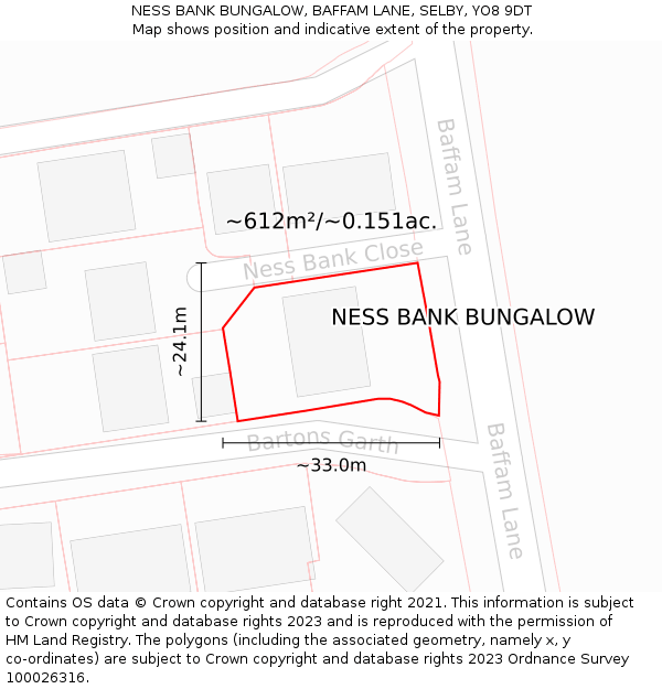 NESS BANK BUNGALOW, BAFFAM LANE, SELBY, YO8 9DT: Plot and title map