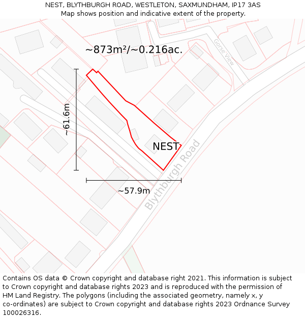 NEST, BLYTHBURGH ROAD, WESTLETON, SAXMUNDHAM, IP17 3AS: Plot and title map