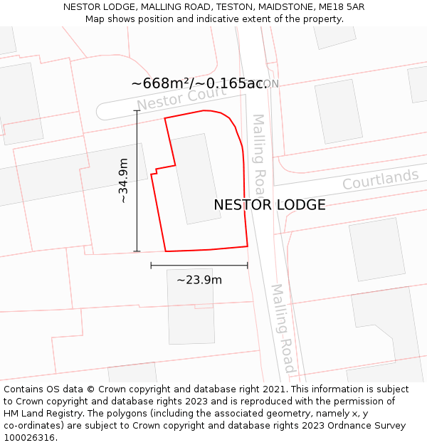 NESTOR LODGE, MALLING ROAD, TESTON, MAIDSTONE, ME18 5AR: Plot and title map