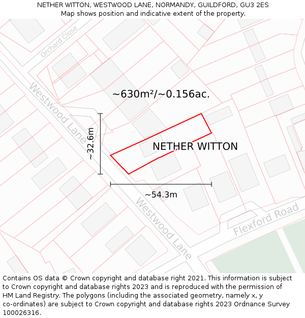 NETHER WITTON, WESTWOOD LANE, NORMANDY, GUILDFORD, GU3 2ES: Plot and title map