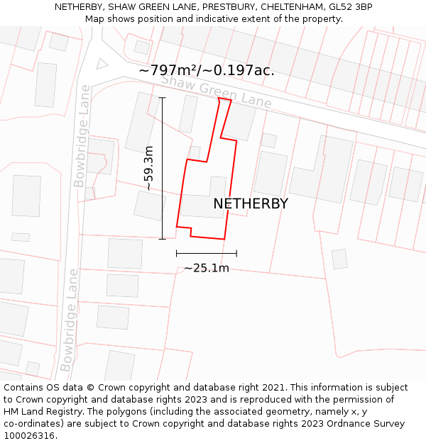 NETHERBY, SHAW GREEN LANE, PRESTBURY, CHELTENHAM, GL52 3BP: Plot and title map