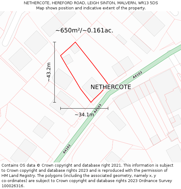 NETHERCOTE, HEREFORD ROAD, LEIGH SINTON, MALVERN, WR13 5DS: Plot and title map