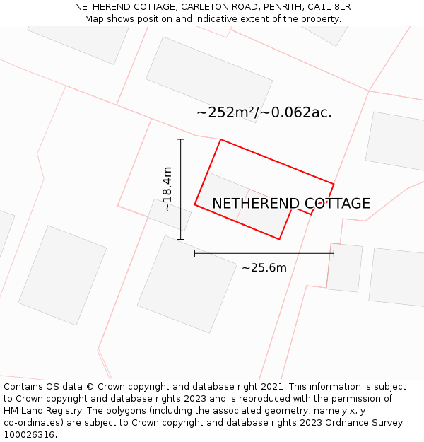 NETHEREND COTTAGE, CARLETON ROAD, PENRITH, CA11 8LR: Plot and title map