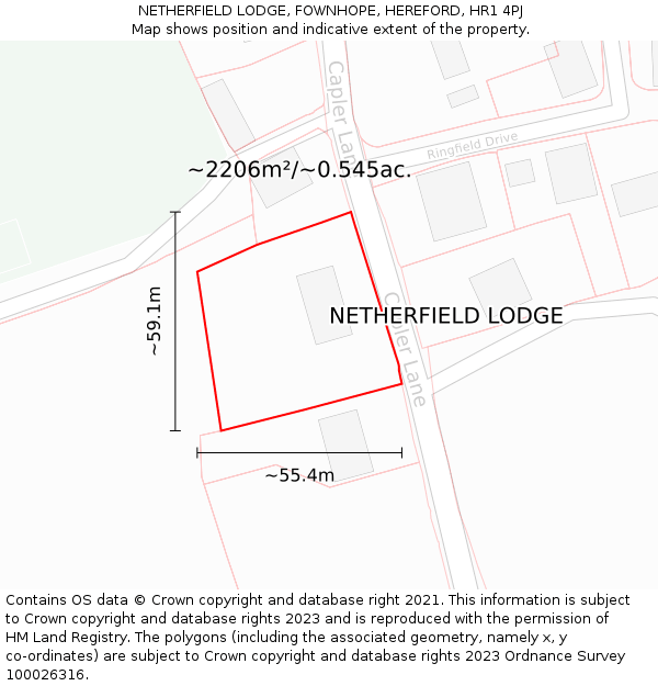 NETHERFIELD LODGE, FOWNHOPE, HEREFORD, HR1 4PJ: Plot and title map